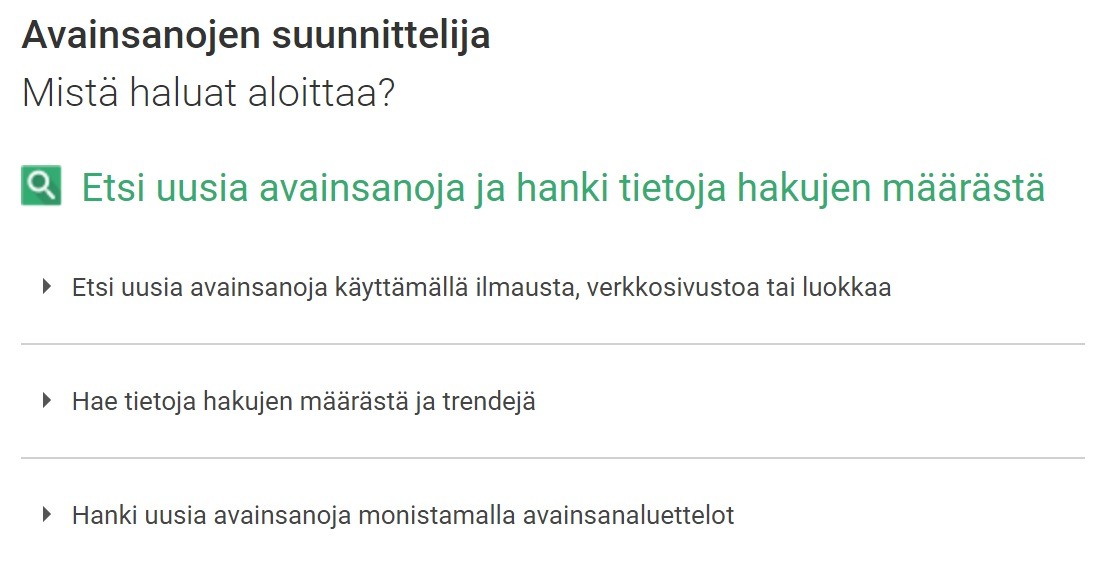 Avainsanojen suunnittelija - AdWords