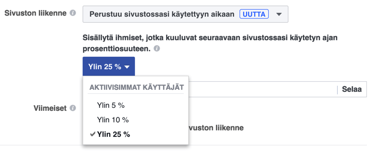 facebook ja sivustolla vietetty aika