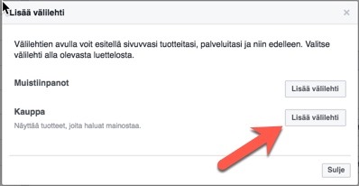 Facebook-kauppa välilehti