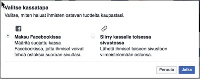 Facebook-kaupan maksutvaihtoehdot