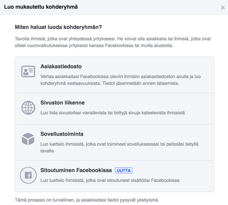 Facebook mukautetut kohderyhmat