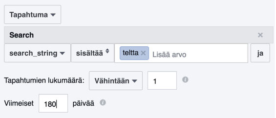 facebook search-event ja kohderyhmät