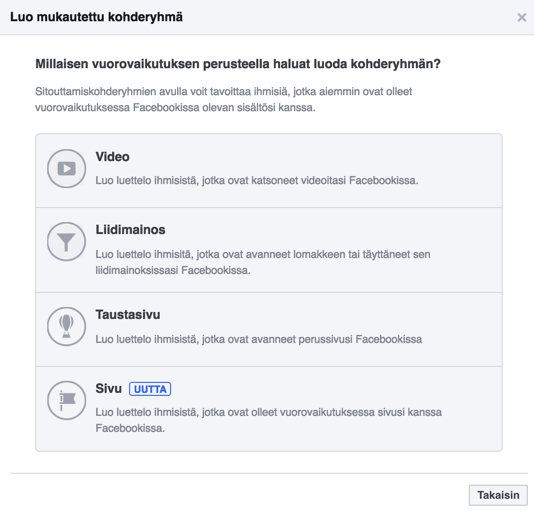 Facebook sivuun sitoutuminen