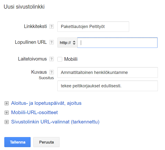 Sivustolinkit ovat kuin huomiotekstejä, mutta toimivat lisäksi linkkeinä eri puolille verkkosivustoasi. 