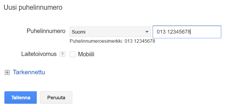 Puhelulaajennus mahdollistaa mainostajan puhelinnumeron lisäämisen mainoksen yhteyteen. 