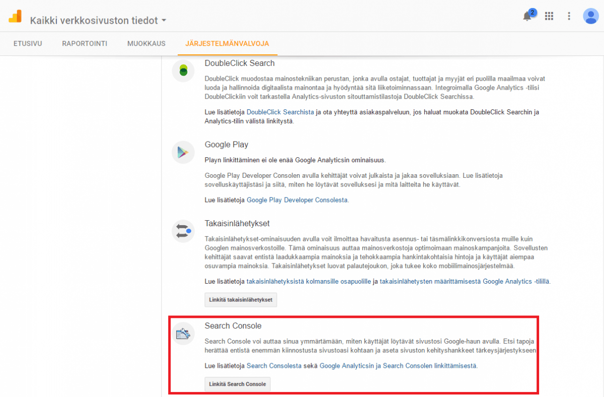 search-console-linkittaminen