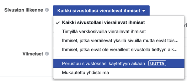 sivustolla vietetty aika